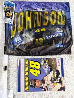 Vintage 2pc NASCAR 48 Jimmie Johnson 2-Sided Flag + Jimmie Johnson Notepad Set